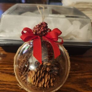 Festive Pinecone Ornament with Red Bow